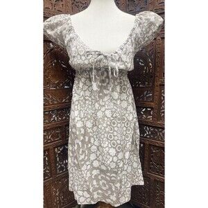 Trina Turk dress 4 baby doll gray star‎ metallic cap sleeve tie front Short Y2k